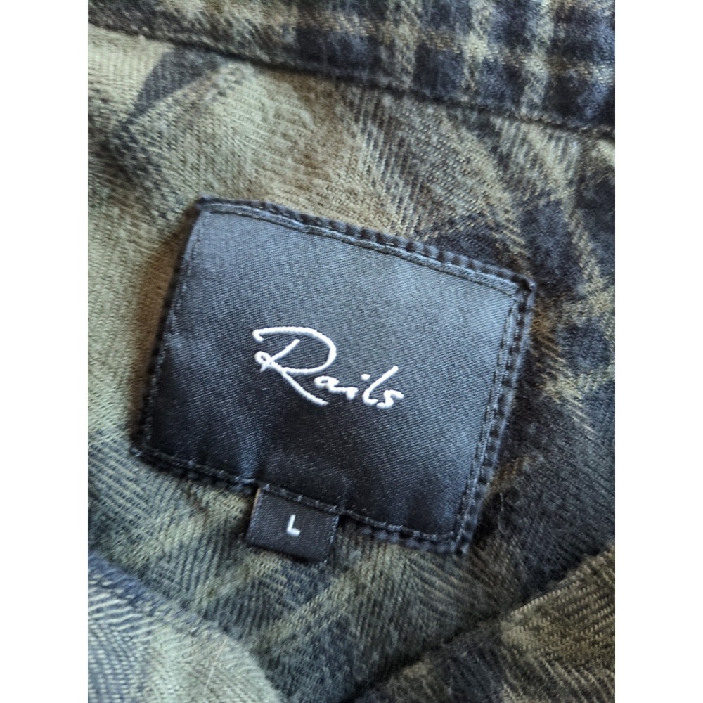 Rails Hunter Olive Jet Stars Flannel Sz Large Button Up Green Black Long Sleeve - Picture 9 of 10